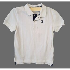 U.S.‎ Polo Assn White Shirt with Navy Logo Short-Sleeve Collar Youth Size M (8)